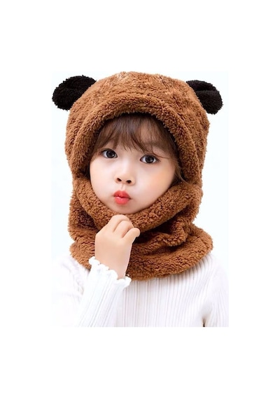 Bundera Panda Çocuk Kapşonlu Peluş Bere Atkı Welsoft Boyunluk