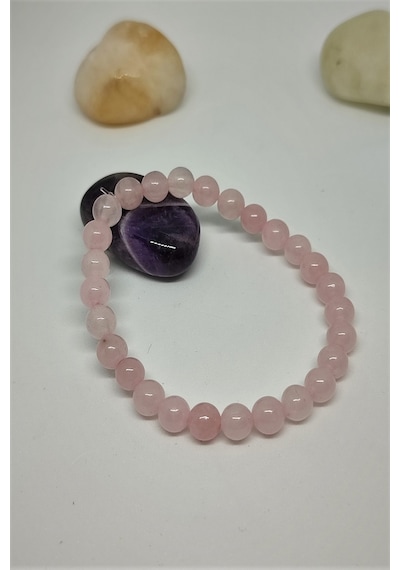 6 Mm Pembe Kuvars Doğal Taş Bileklik Çok Renkli