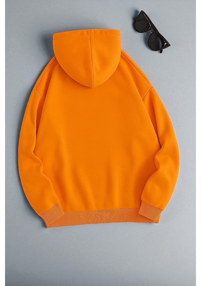 Uyguntarz Unisex Sirali Kalp Baskılı Oversize Sweatshirt Turuncu