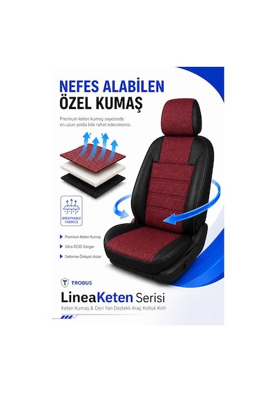 Renault Broadway 1990-2000 Uyumlu Lineaketen Serisi Ortopedik Bordo Siyah Koltuk Kılıfı