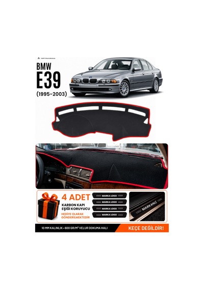 Bmw E39 1995-2003 Uyumlu Torpido Koruma, Torpido Örtüsü, Torpido Kılıfı - Siyah Kırmızı