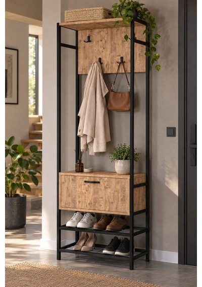 Sulorahome Metal Portmanto Kahverengi 180 Cm Kahverengi - Siyah