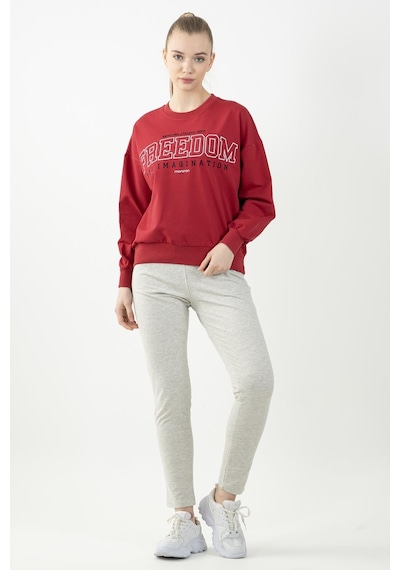 Maraton Sportswear Oversize Kadın Bisiklet Yaka Uzun Kol Basic Kırmızı Sweatshirt 22169-kırmızı Kırmızı