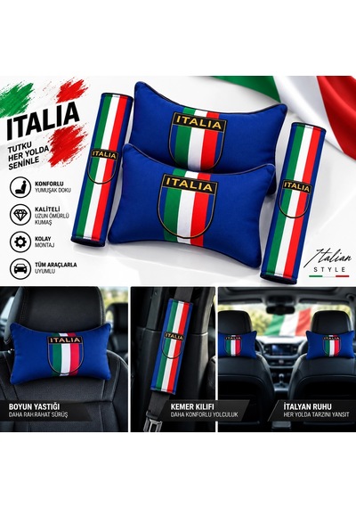 Italya Italıa İkili Yastık Ve Kemer Kılıfı Seti