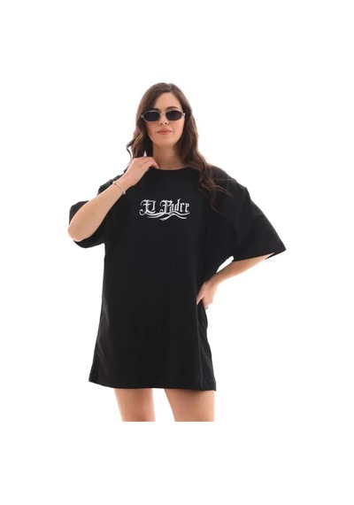 Zenna Tarz Unisex Bisiklet Yaka Baskılı Oversize T-shirt - Siyah