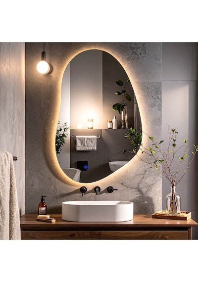 Nelyos Günışığı Lazer Kumlamalı Lavabo & Banyo Aynası Dokunmatik Sensörlü 70 X 45