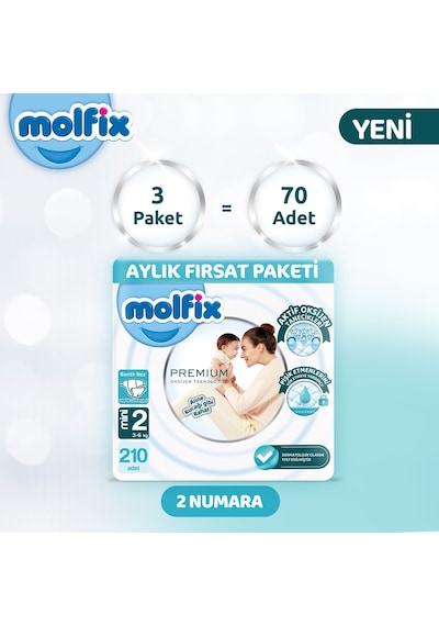 Molfix Premium Aylık Fırsat Paketi 2 Beden 210 Adet 2 Numara 3'lü
