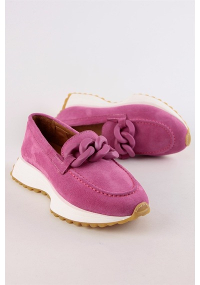 Darius Pembe Hakiki Süet Zincir Aksesuarlı Kadın Sneaker-Pembe