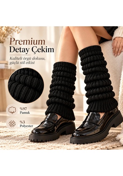 Genel Kadın Siyah Fitilli Örgü Tozluk 3'lü Seti %97 Pamuk %3 Polyester Büzgü Siyah / Standart / 3 Adet