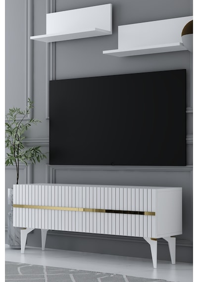120dhdtür5ba Tedy Raflı Tv Sehpası Ünitesi Altın - Beyaz