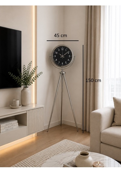 Büro Ev Ofis Dekoru İçin 150x45cm Krom Metal Royal Tripod Ayaklı Saat Diğer