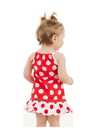 Denokids Kırmızı Puantiye Kız Bebek Poplin Elbise
