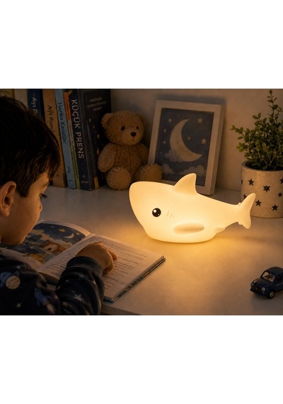 Köpekbalığı Gece Lambası Rgb Led Şarjlı Masa Lambası, Puf Dokunmatik Renk Değiştiren Silikon Çocuk Gece Lambası, Usb Şarjlı Bebek Uyku Işığı,hayvan Figürlü Oda Lambası Diğer