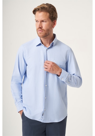 İmza Mavi Sert Yaka Oxford Comfort Fit Pamuklu Gömlek 1004265285
