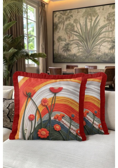 Çiçek Tasarım Sanatsal Saçaklı Yastık Kılıfı - Soyut Floral Turuncu Bordo Püsküllü Kırlent Kılıfı Serin Düş Nova Çiçek Tasarım Sanatsal Saçaklı Yastık Kılıfı - Soyut Floral Turuncu Bordo Püsküllü Kırlent Kılıfı Serin Düş Nova