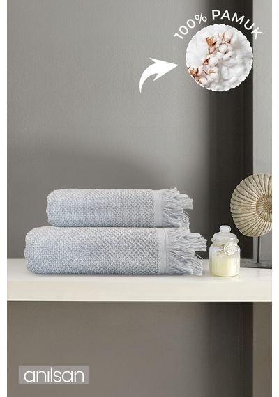 2'li Gri Jelena Havlu Seti %100 Pamuk - 1 Adet El Havlusu 50x90 Ve 1 Adet Banyo Havlusu 70x140 Gri