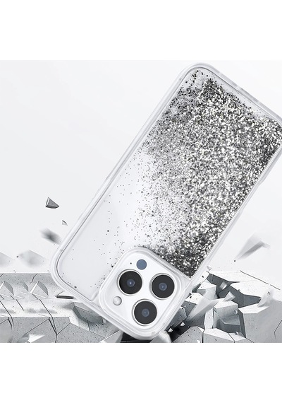 Apple Uyumlu iPhone 15 Pro Max Kılıf Sıvılı Simli Şeffaf Arka Yüzey Zore Keto Silikon Kapak