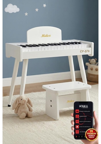 Midex Cp-370wh Ahşap Çocuk Piyanosu Pilli 37 Tuşlu Gerçek Piyano Tuşları