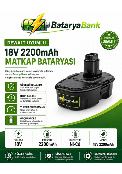Dewalt Uyumlu 18v 2200 Mah Ni-cd Şarjlı Matkap Bataryası