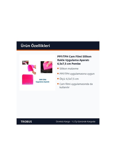 Trobus Ppf/tph Cam Filmi Silikon Rakle Uygulama Aparatı 6,5x7,5 Cm Pembe