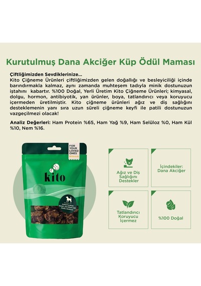Kito Dana Akciğer Küp Atıştırmalık Doğal Glutensiz Organik Köpek Ödül Maması 100 G