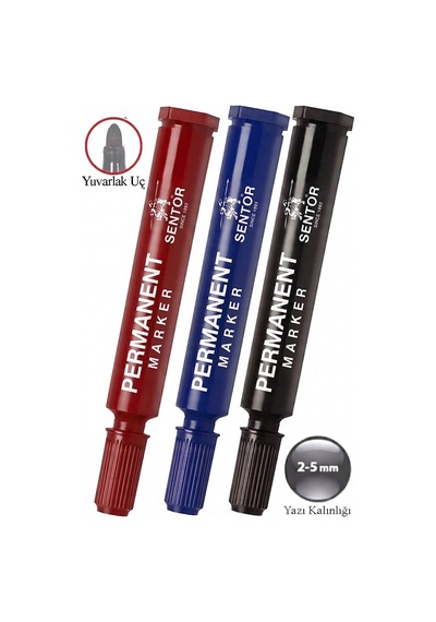 3 Renk Permanent Markör Kalem Yuvarlak Uç 3 Adet Sentör Kalıcı Marker Kalem Tüm Koli Karton Çuval Cam Plastik Kalıcı Çok Renkli