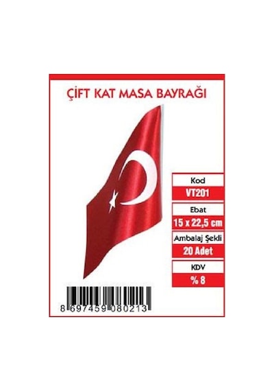 Vatan Çift Kat Masa Türk Bayrağı 15X22.5 Vt201
