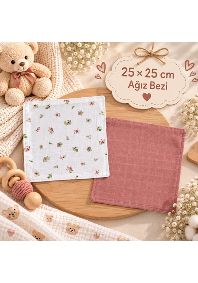 Sallhome Baby 15 Parça Müslin Yenidoğan Bebek Bakım Seti Gül Kurusu Çiçek Desenli Hastane Çıkışı Anne Bebek Seti