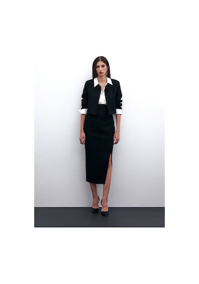 Sateen Tüvit Kalem Etek - Siyah-135591 Siyah
