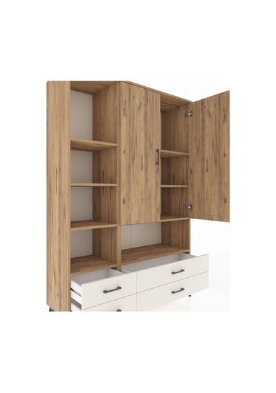 Hyperion Dolap 8 Raflı 4 Çekmeceli 2 Kapaklı 132x44x195 Çam-ç... Çam