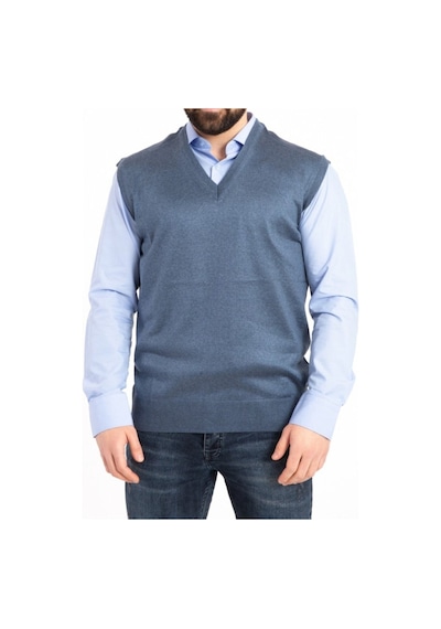 Nacar Store Erkek Indigo V Yaka Ince Yün Triko Örgü Tüylenmez Süveter İndigo