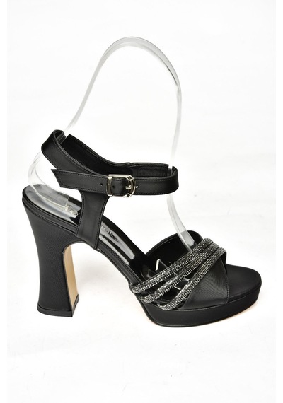 Fox Shoes S246575504 Siyah Kumaş Kalın Topuklu Kadın Abiye Ayakkabı Siyah