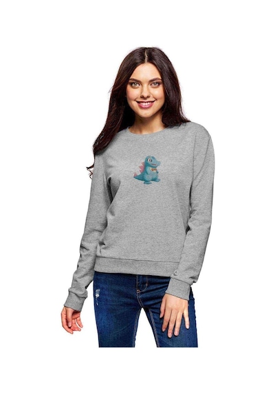 Pokemon Totodile Çizimi Totodile Pokemon Baskılı Gri Kadın Sweat
