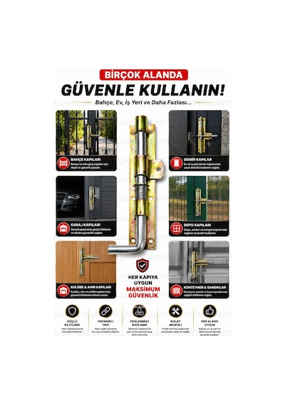 24 Cm Yaylı Kapı Sürgüsü Galvaniz Çelik Ferforje Bahçe Demir Garaj Depo Kapısı Kilidi