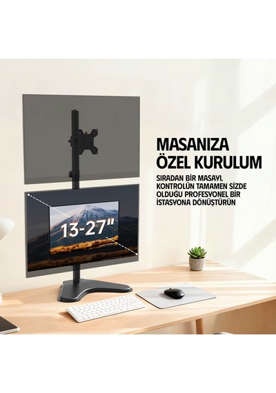 Ergoflex EF73 Steel Design 2-8 kg Çift Ekran Asansörlü 13"-27" Desktop Monitör Standı