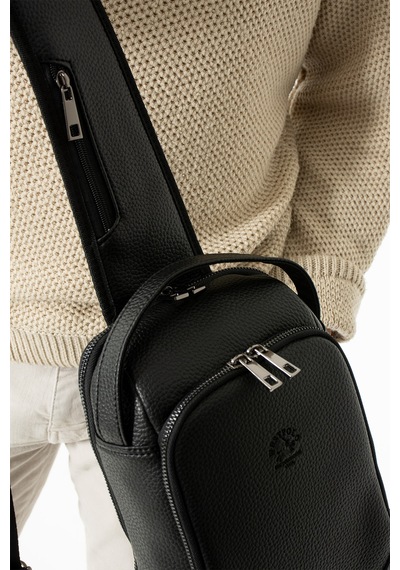 Westpolo Unisex Vegan Deri Çapraz Göğüs Ve Omuz Çantası Body Bag - Siyah