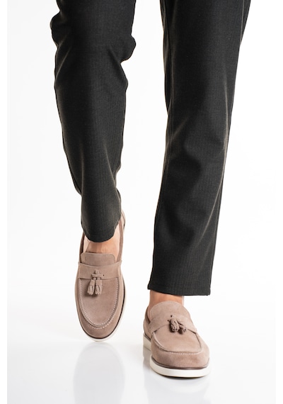 Fame Step Hakiki Deri Erkek Loafer Ayakkabı Süet Günlük Rahat Casual Mokasen Püsküllü Siena Bej