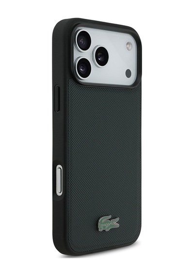 Apple Uyumlu iPhone 18 Pro Max Kılıf Lacoste Lisanslı M-safe Uyumlu Pu Pike Desenli Metal Logolu Kapak Koyu Yeşil