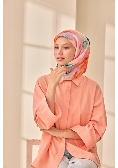 Silk Home Olinda İpek Eşarp 47004-12 Gümüş, Turkuaz, Petrol Mavi, Turuncu, Lila