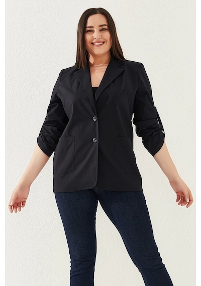 Lady Majestic %100 Cotton Büyük Beden Ceket - Siyah
