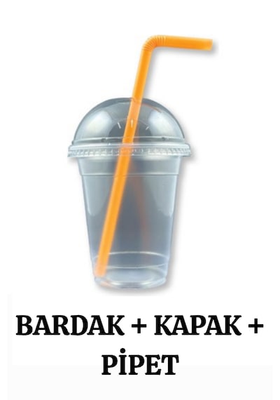 Plastik Milkshake Bardağı Pipetli Kapaklı 100'lü İçecek Şeffaf 350 Cc Ml Meşrubat Bardağı Cup
