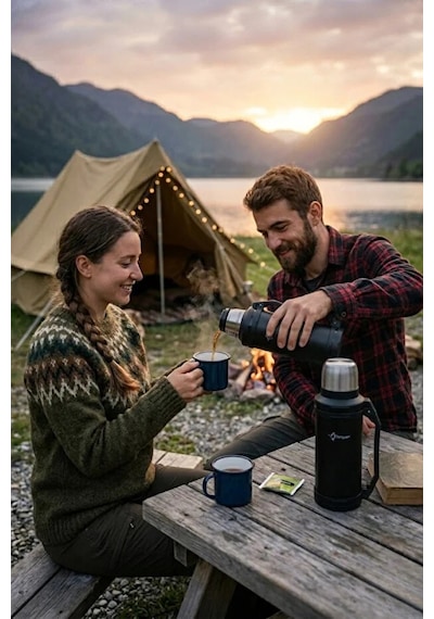 Penguen 1.5 Litre Avcı Termos Vakumlu Çelik Termos Kamp Piknik Çay Kahve Termosu Sus304 Bpa Free Siyah