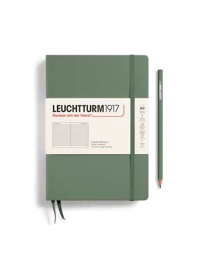Leuchtturm1917 Not Defteri Orta Boy A5 , Sert Kapak, 251 Numaralandırılmış Sayfa, Çizgili, Zeytin Yeşili Yeşil