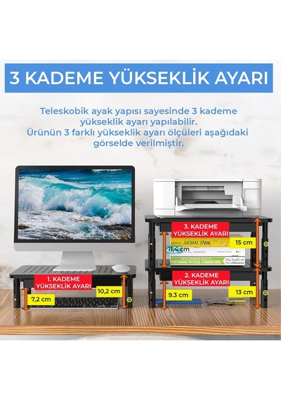 Upway Çekmeceli Metal Laptop & Monitör Standı - Yükseklik Ayarlı 20 Kg Kapasiteli
