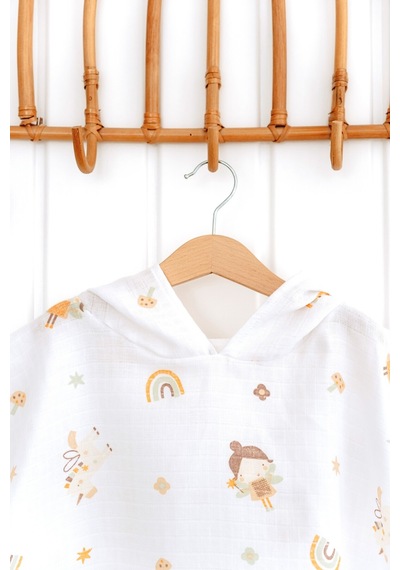 Esti Baby Kapşonlu Müslin Panço %100 Pamuk Bebek / Çocuk Plaj Havlusu / Bornozu Unicorn