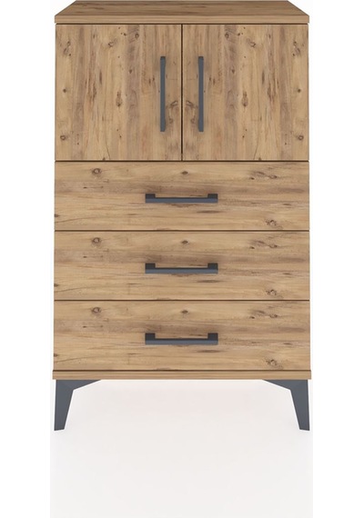 Arges Komodin Tek Raflı 3 Çekmeceli 2 Kapaklı 60x30x96 Çam-çam Çam