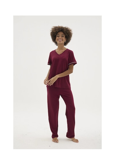 Angbutik Kocabey Kkt-26162k Kadın V Yaka Pijama Takımı MÜRDÜM