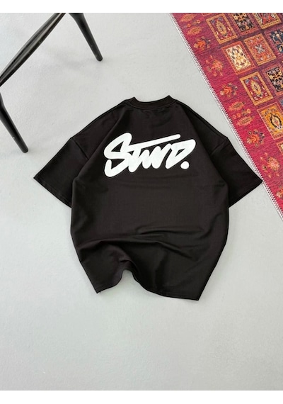 Erkek Baskılı Oversize T-shirt - Siyah renkli