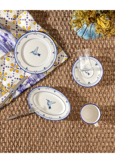 Madame Coco Oiseau 2 Kişilik 10 Parça İkram Yemek Seti - Mavi/beyaz 8684427282304 Çok Renkli