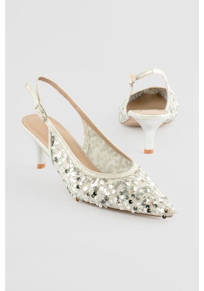 Kadın Stiletto Pullu Abiye Topuklu Ayakkabı Luxa Gümüş Gümüş